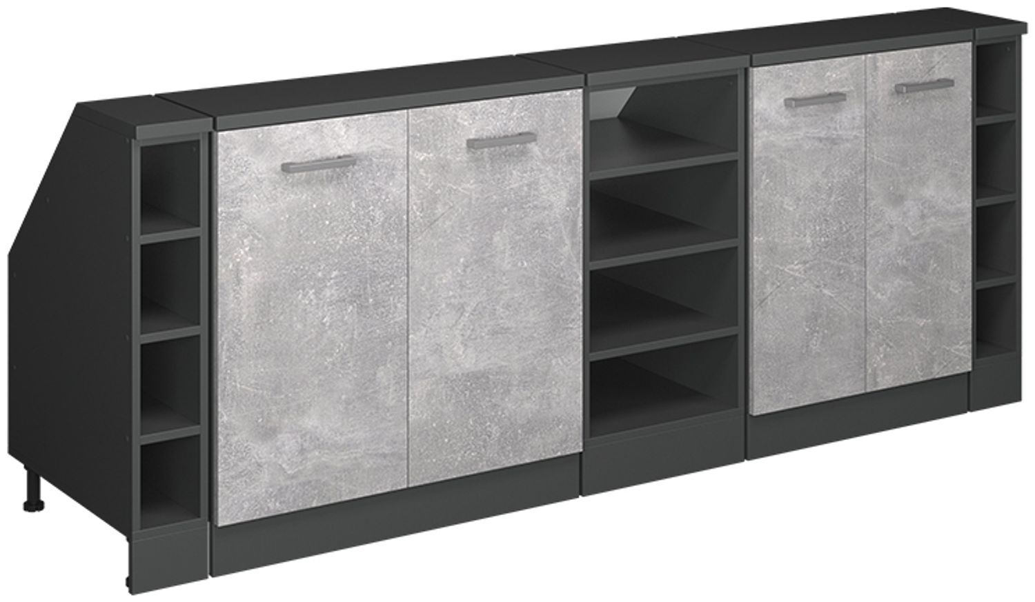 Küchenschrank für Dachschrägen R-Line Beton 210 cm 5er Set Schrankkorpuss 60 cm Tiefe Vicco Bild 1