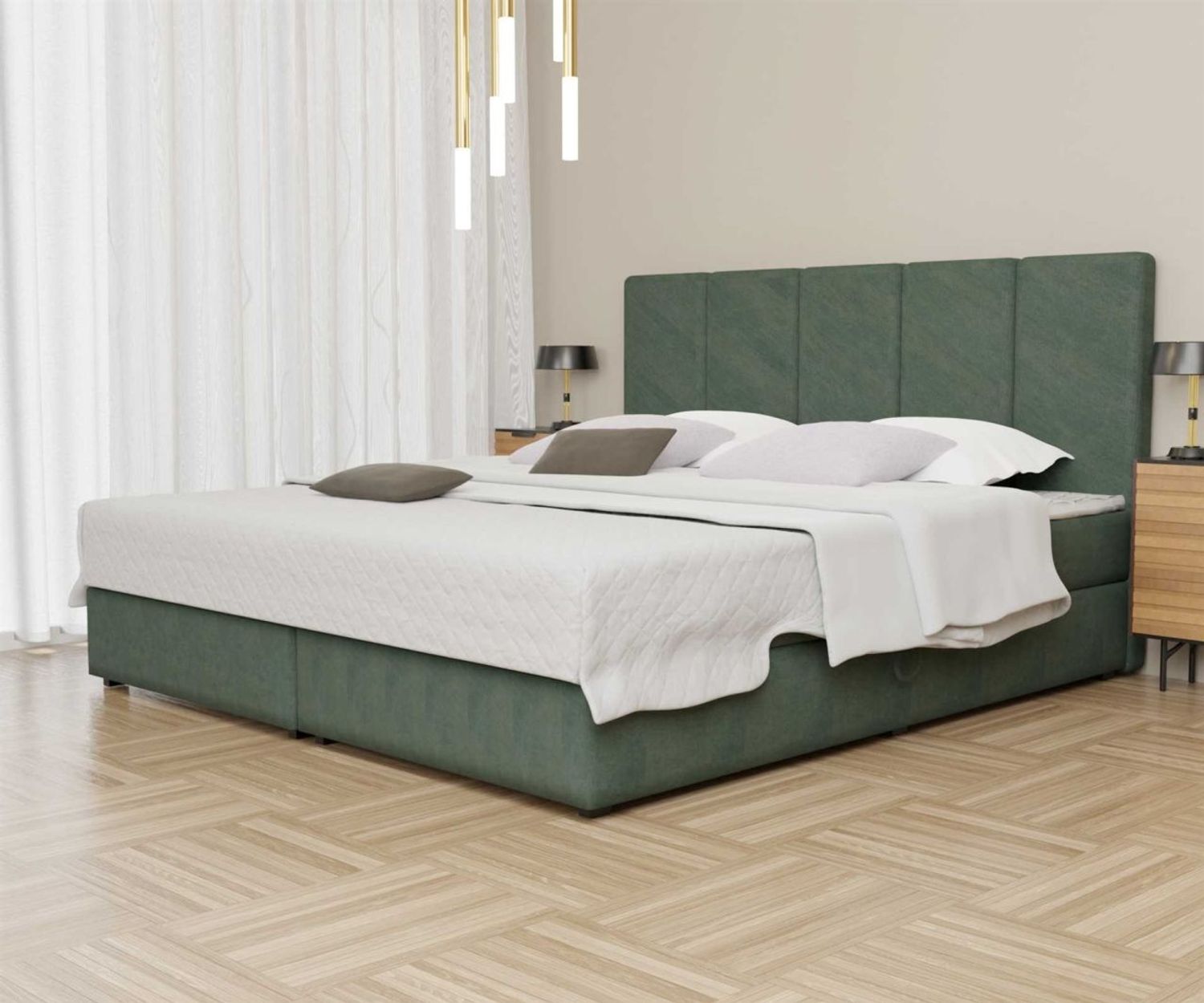 Boxspringbett Schlafzimmerbett ELICIO 120x220cm Stoff Opalgrün inkl. Bettkasten Bild 1