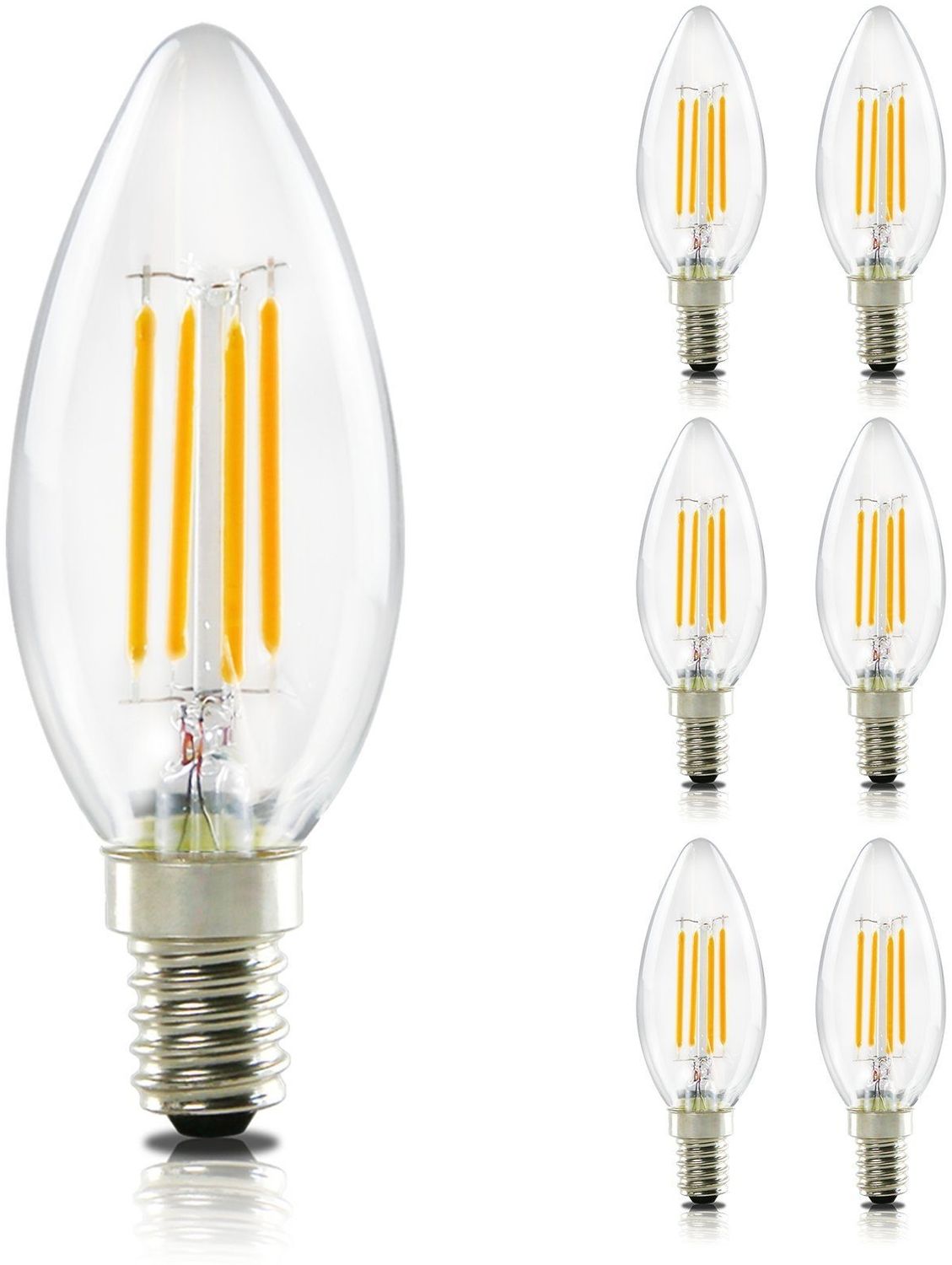 LED E14 Glühbirne Leuchtmittel: ZMH 6er pack Warmweiß Lampe kerze 4W 2700K Filament Birne Retro Edison C35 Glühlampe Vintage Light Bulb Glas Energiesparlampe - Nicht Dimmbar Bild 1
