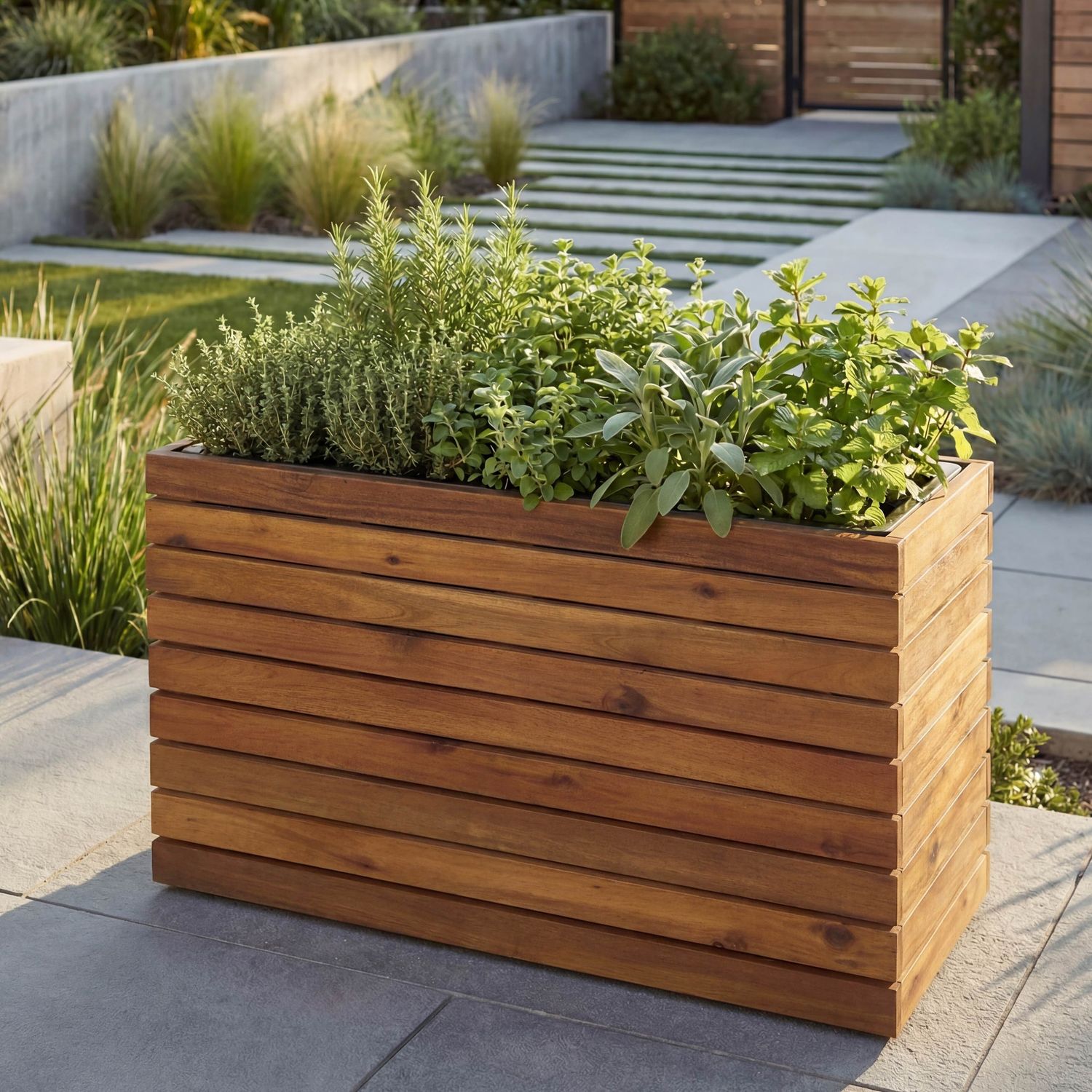 Pflanzkasten HWC-L21, Pflanzkübel Blumentopf Hochbeet, eckig 41x63x23cm Outdoor Akazie Holz FSC®-zertifiziert, braun Bild 1