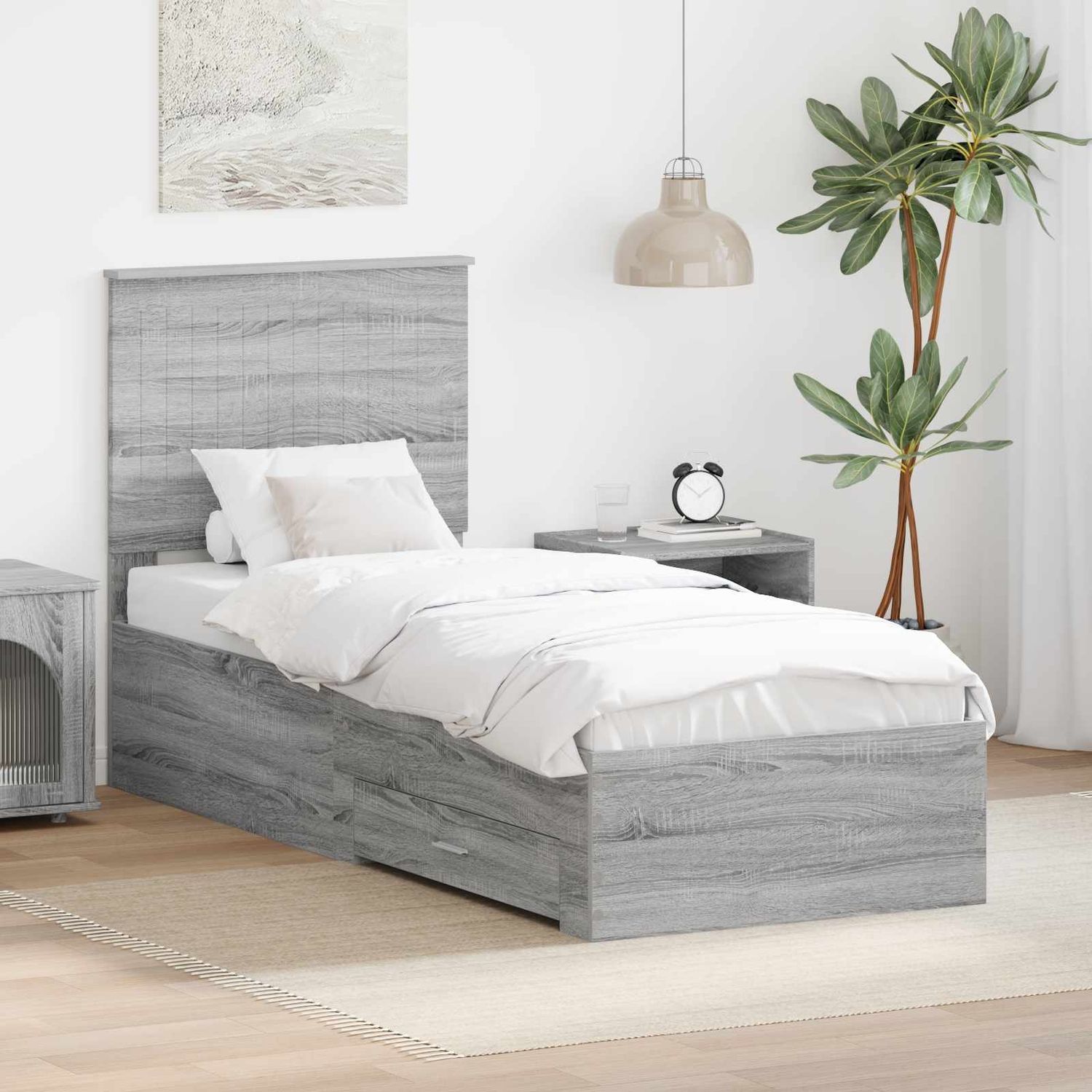 vidaXL Bettrahmen Graue Sonoma und Silber 70 x 190 cm Holzwerkstoff 3411373 Bild 1