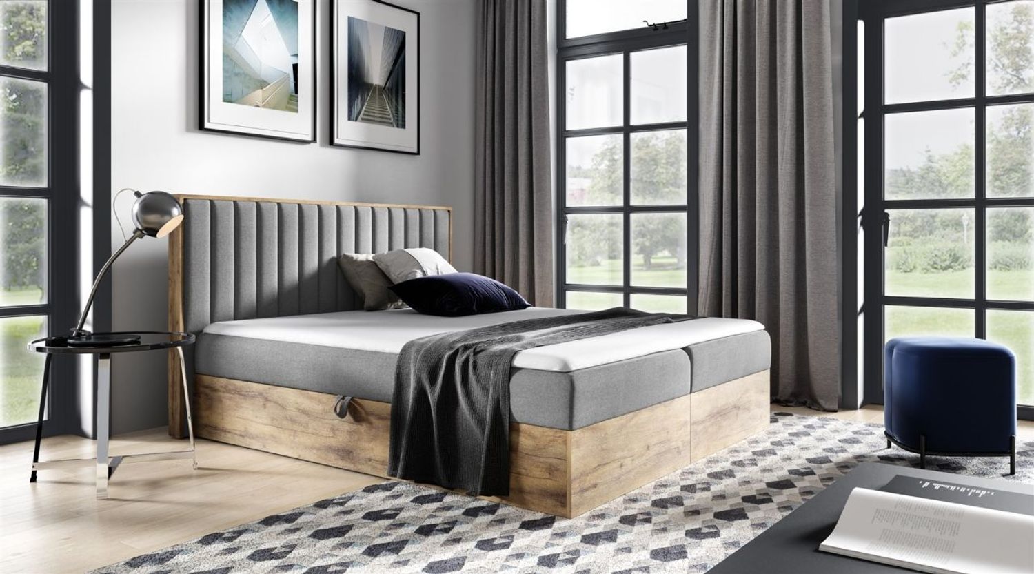 Boxspringbett Schlafzimmerbett MARCOS 200x220cm Stoff Dunkelgrau inkl. Bettkasten Bild 1