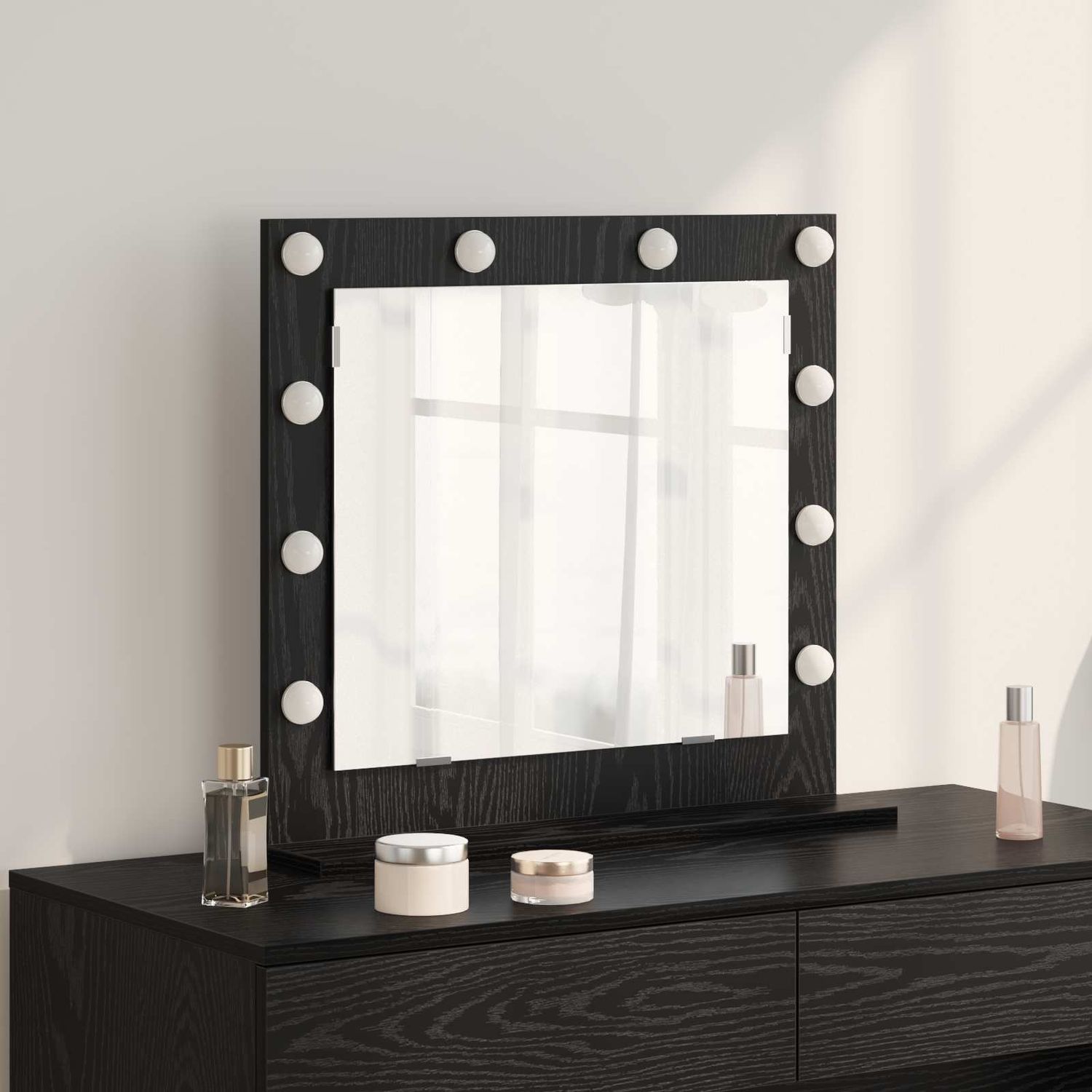 vidaXL Waschtischspiegel Schwarz Eichen-Optik 60 x 55 x 18 cm 868286 Bild 1