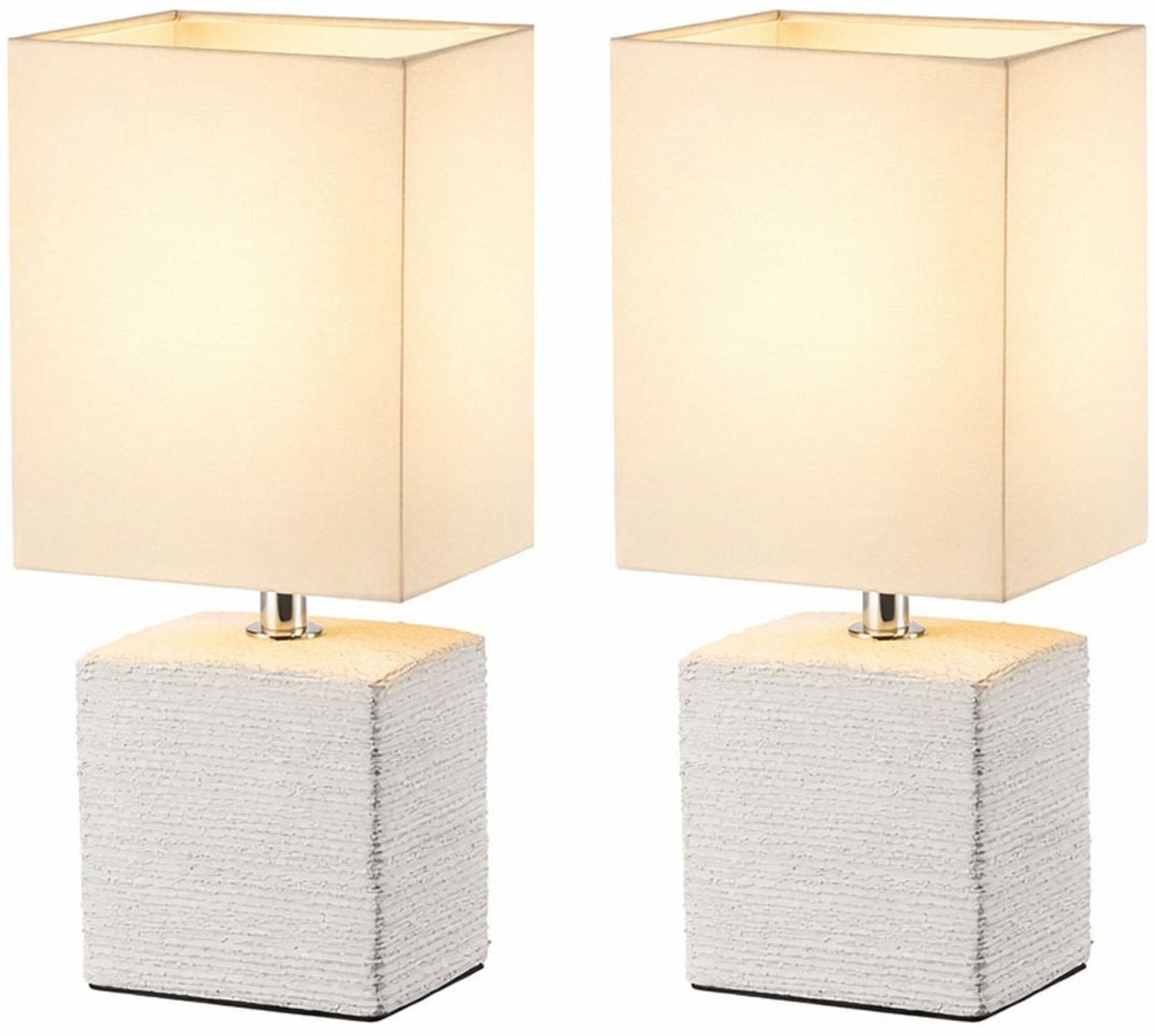 2x Tischleuchte, Keramik, Weiß, eckig, Schalter, H 29 cm Bild 1