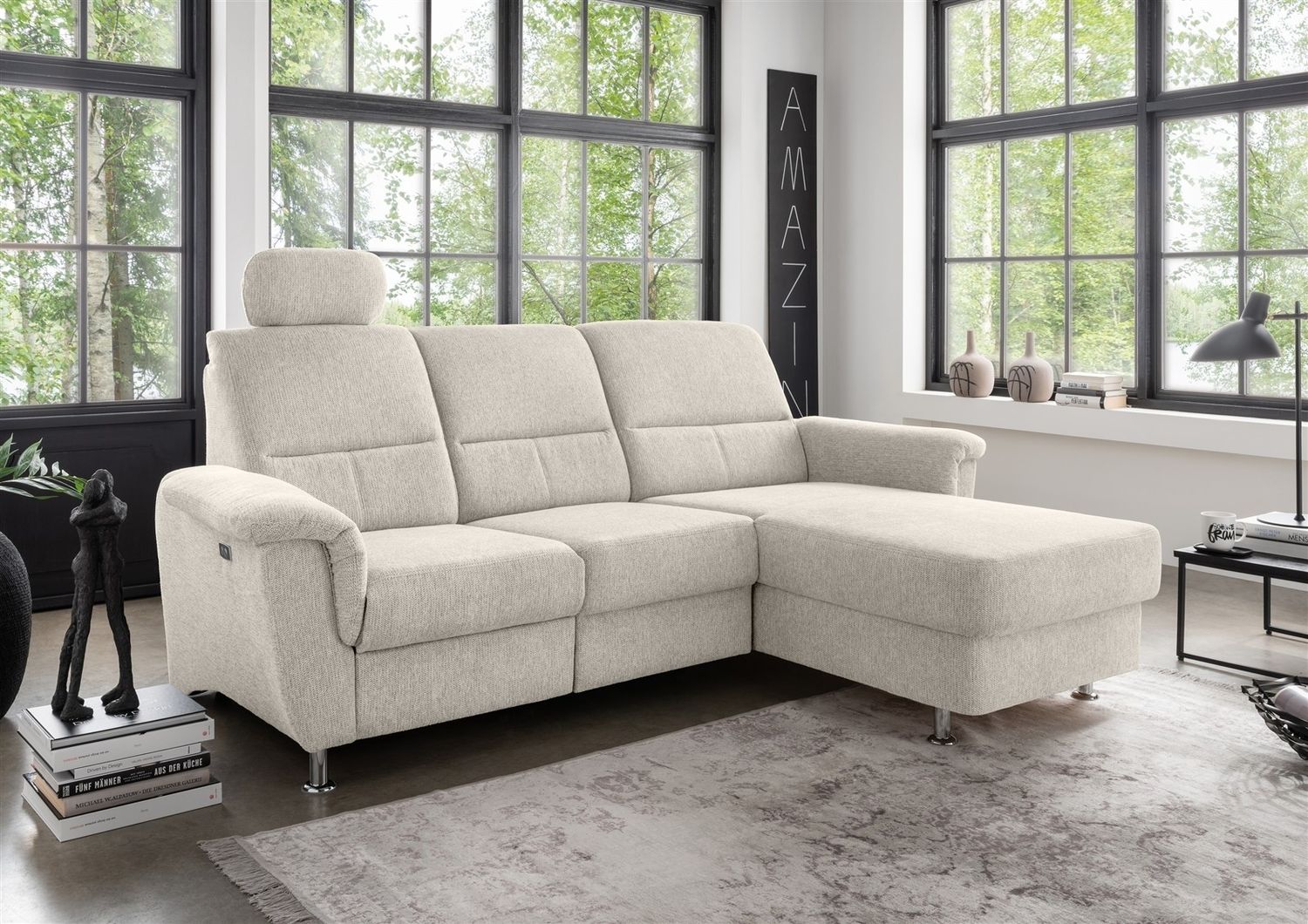 Ecksofa >Ludwigshafen< Motor-funktion, Kopfstütze, Stauraum, beige - 231x113x165 (BxHxT) Bild 1