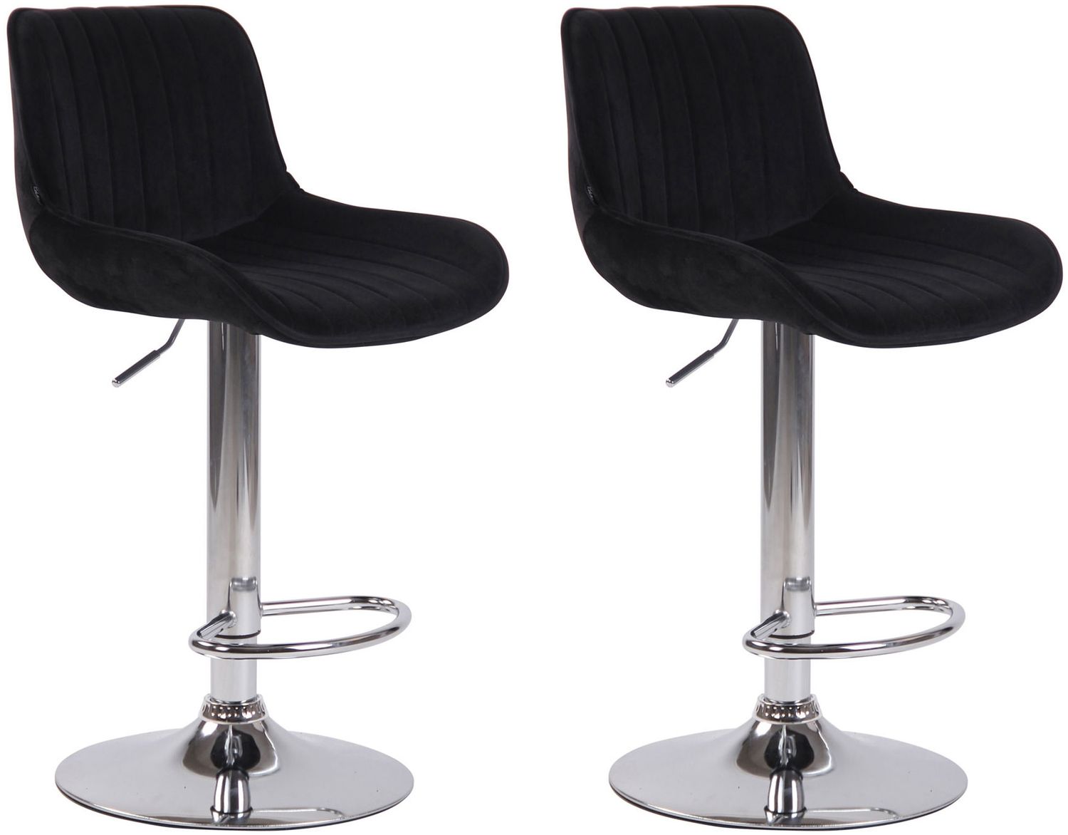 2er Set Barhocker Lentini, drehbar, Schwarz, Chrom, Samt Bild 1