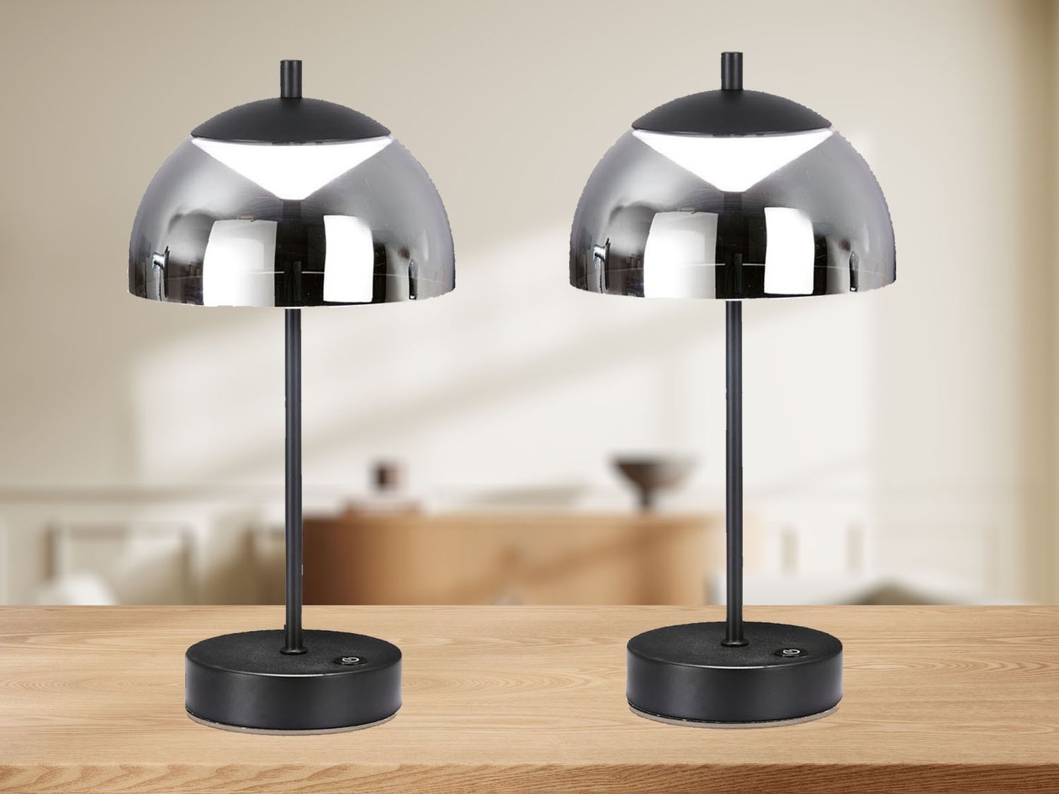 2er SET kabellose Tischlampen Schwarz / Rauchglas dimmbar, Höhe 35cm Bild 1