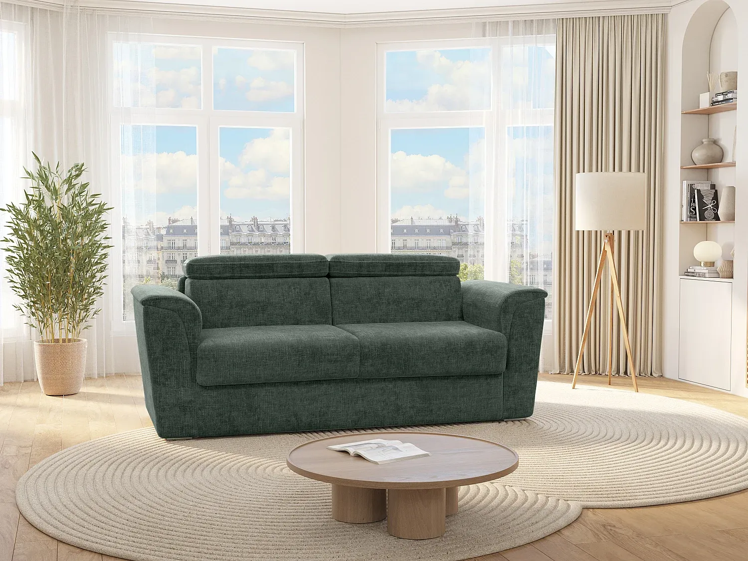 Vente-unique - RIZORA Sofa Stoff Grün - B 223 cm96 cm x H 95 cm x L 230 cm Bild 1