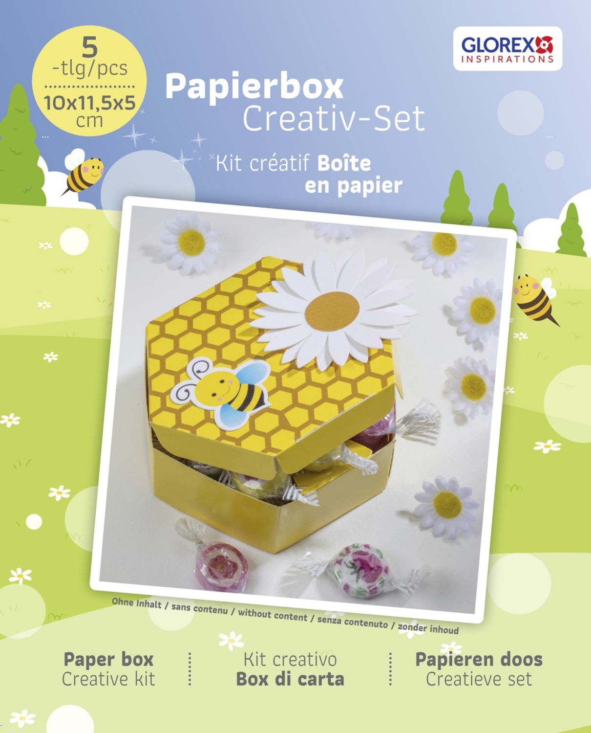 Glorex Papierbox Biene 5 teilig 10 x 10 x 5 cm Bild 1