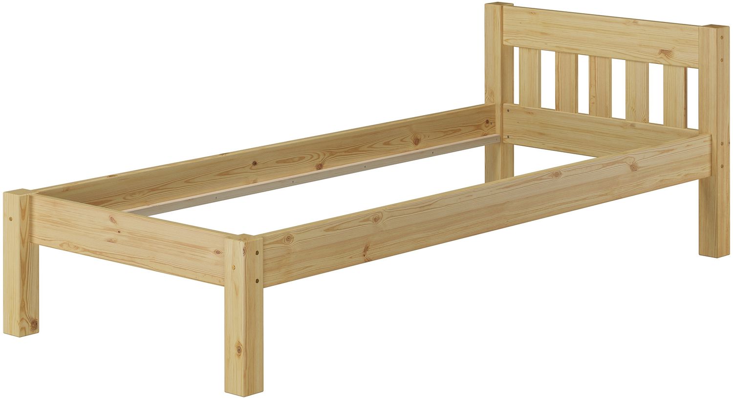 Erst-Holz Einzelbett Natur 90x200 Bettgestell Senkrechte Balken Bild 1
