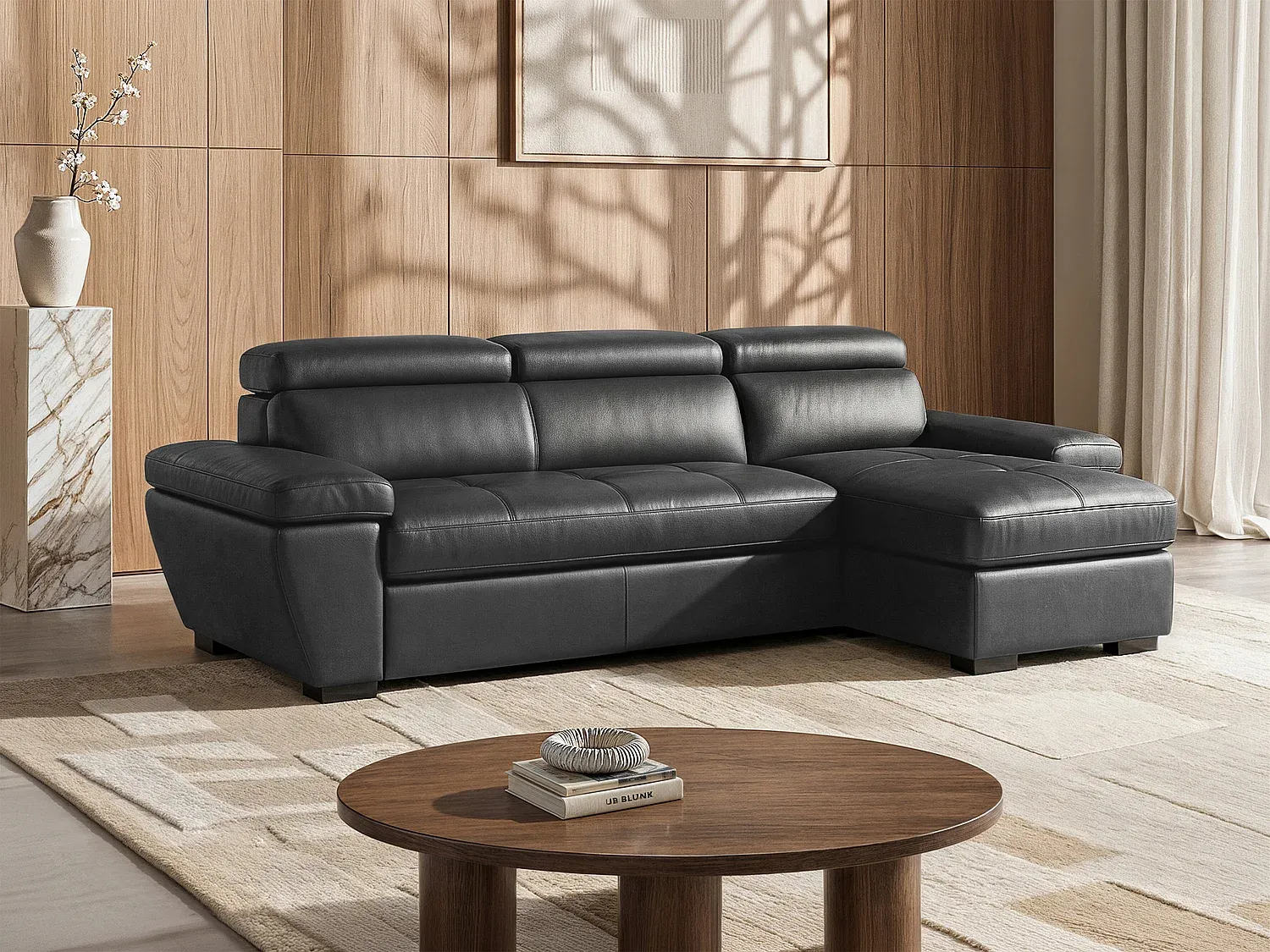 Vente-unique - Ecksofa Leder mit Schlaffunktion - Ecke Rechts - Anthrazit - JONOVA Bild 1