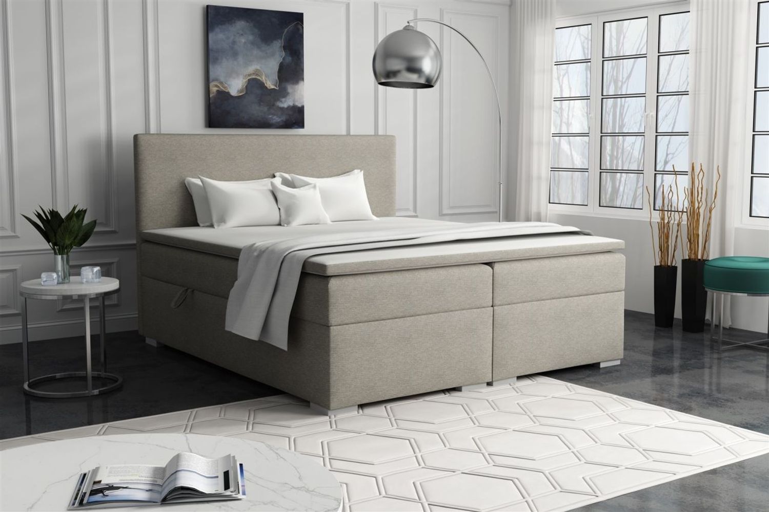 Boxspringbett Schlafzimmerbett SOREL 180x200cm Stoff Aragon Cappuccino Bild 1