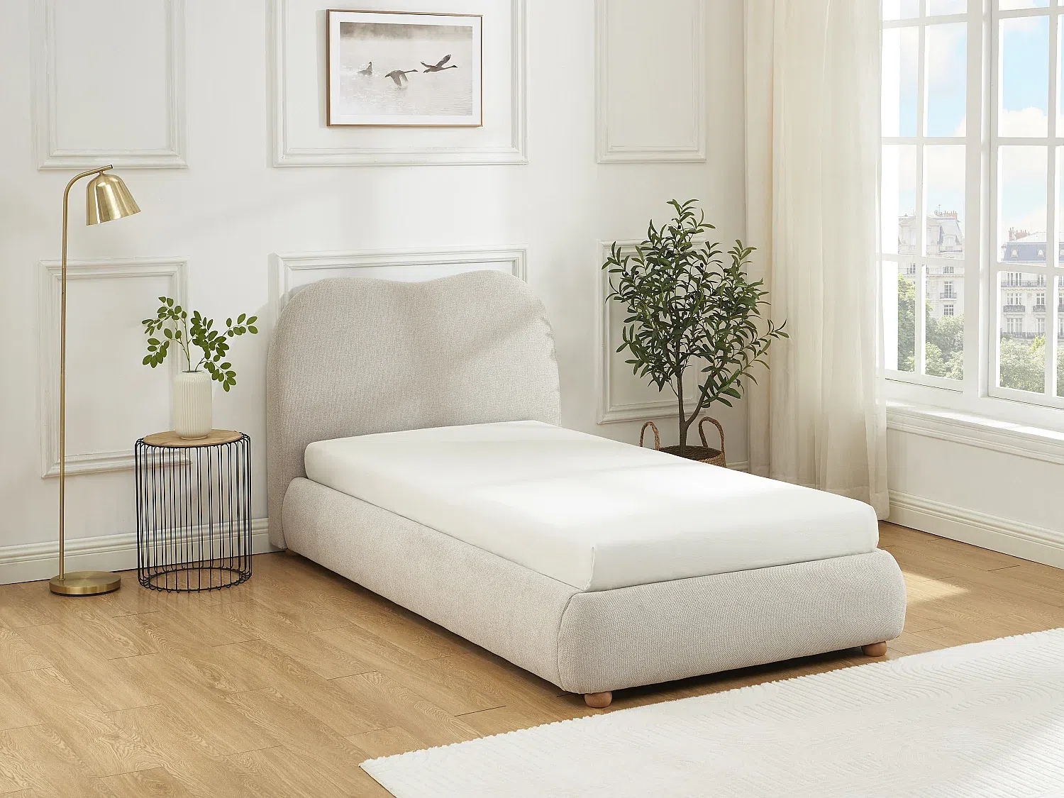 Vente-unique - VANARI Bett Stoff Beige - B 220 cm x H 95 cm x L 111 cm Bild 1