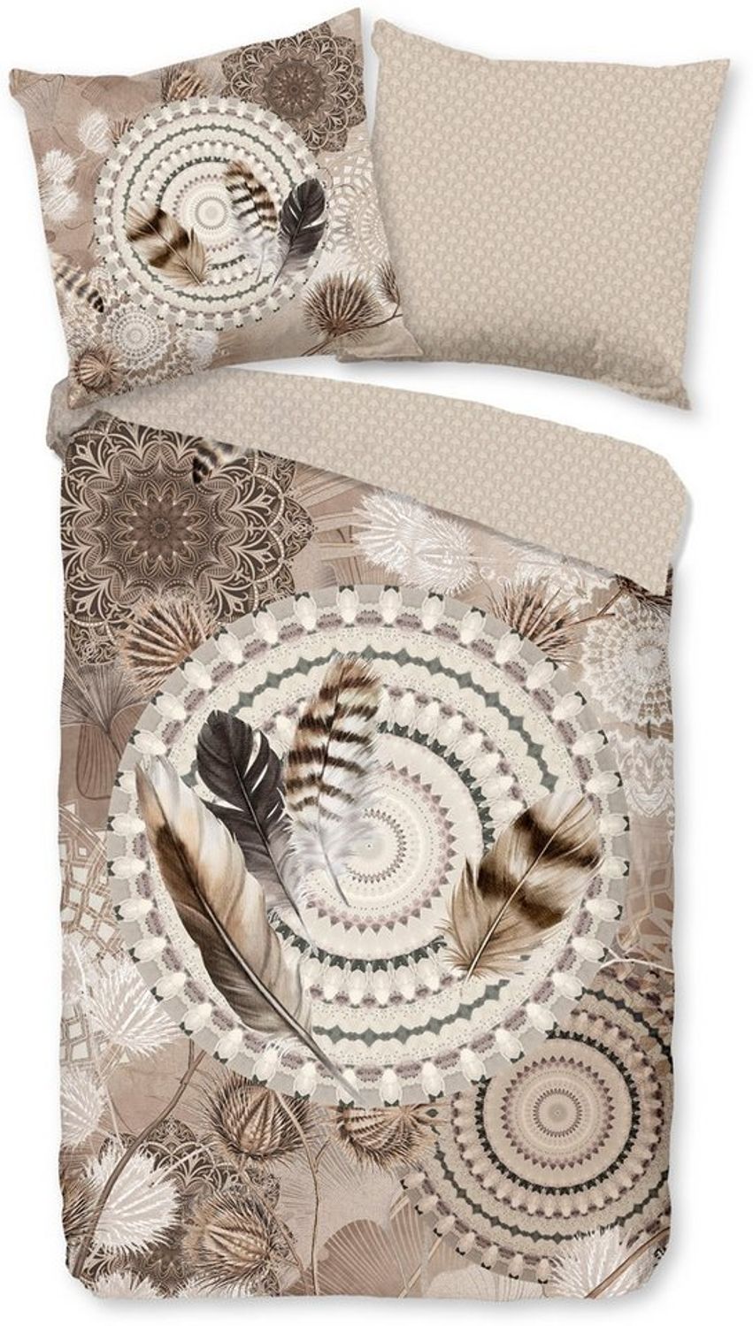 hip Flanell Bettwäsche 155 X 220 cm + 1- 80 X 80 cm Ringhda mandalas and feathers braun Bild 1