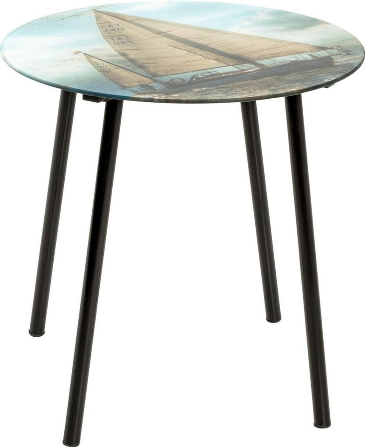 Beistelltisch aus Glas/ Metall, Motiv 'Schiff', Ø 40cm Bild 1