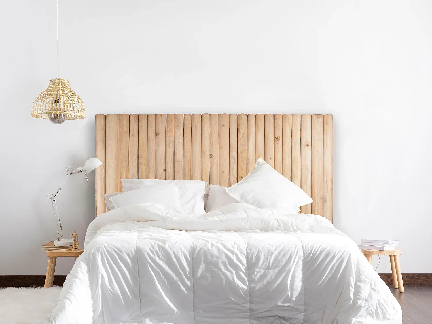 Vente-unique - LITTORAL Bettkopfteil und Bettbrücke Holz, Platte Beige - B 8 cm x H 125 cm x L 170 cm Bild 1