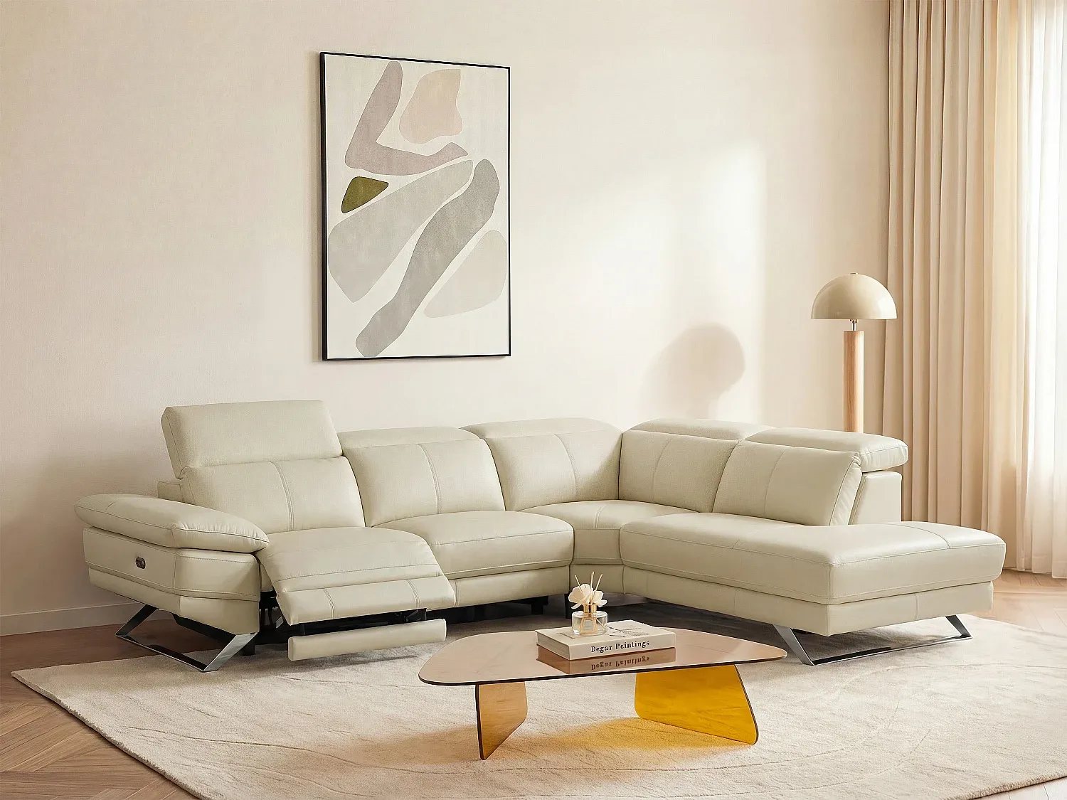 Vente-unique - PUNO Sofa Leder Beige - B 239 cm x H 76 cm x L 299 cm Bild 1
