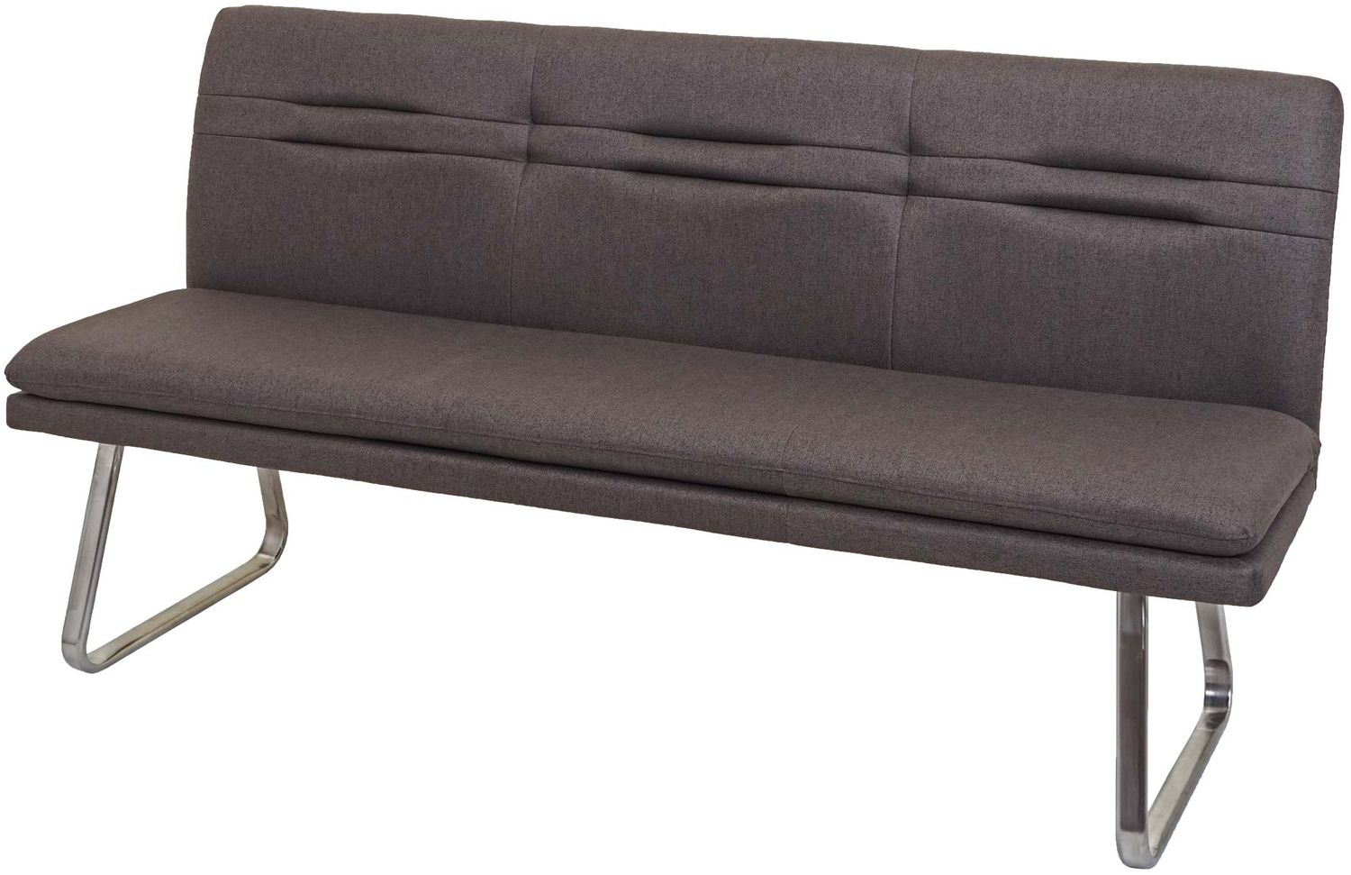 Sitzbank HWC-H70, Esszimmerbank Bank Polsterbank, Rückenlehne Stoff/Textil Edelstahl gebürstet ~ grau-braun 180cm Bild 1