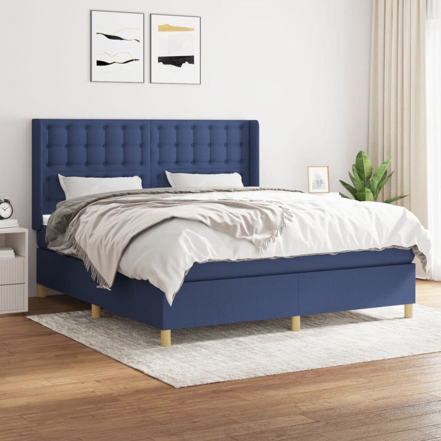 vidaXL Boxspringbett mit Matratze Blau 180x200 cm Stoff 3132335 Bild 1