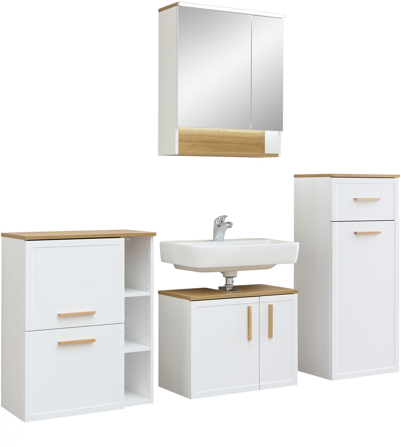 Pelipal Badmöbel-Set, Quickset 383, Weiß Matt - Waschbeckenunterschrank, Spiegelschrank, 2 Unterschränke Bild 1