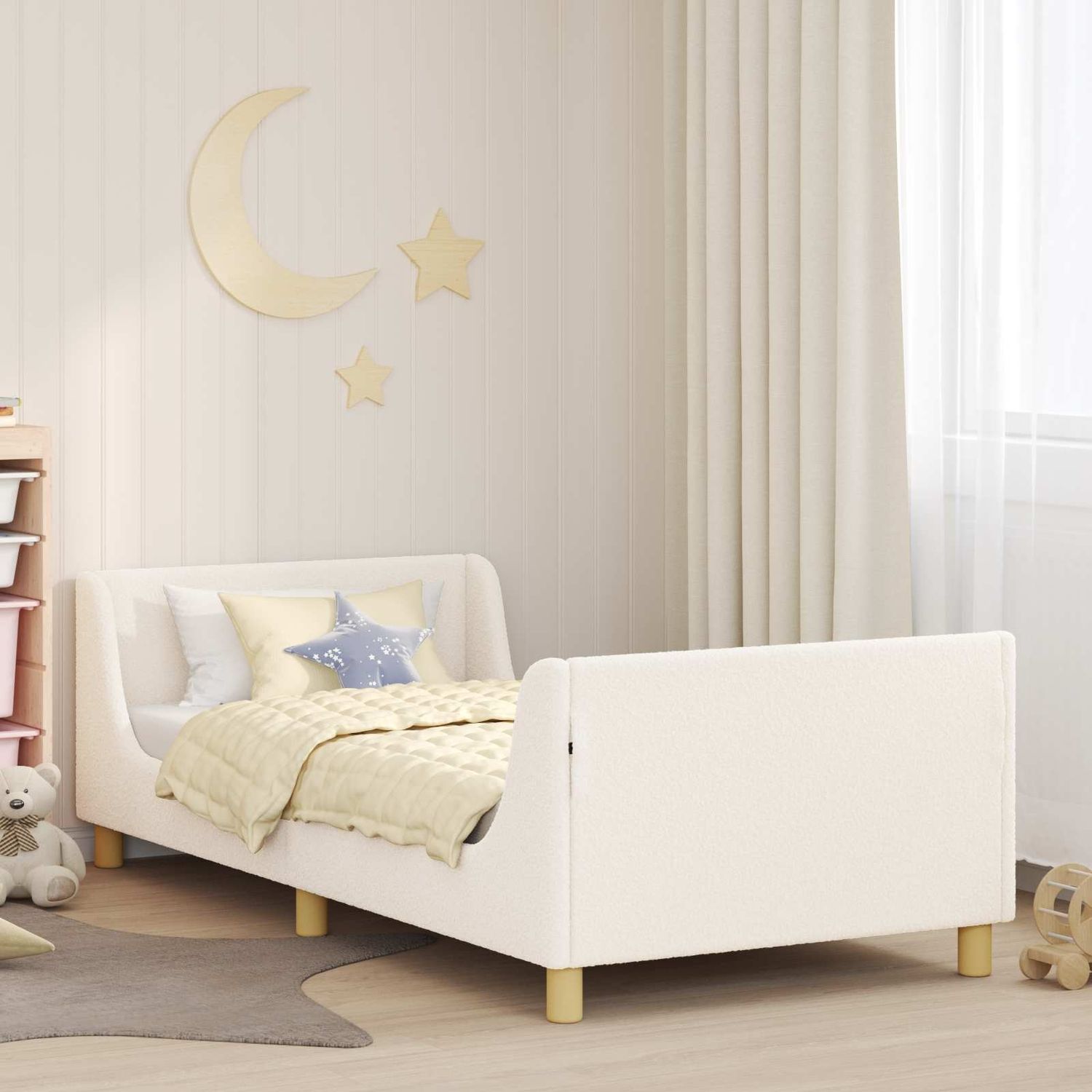 vidaXL Kinderbettgestell mit Kopfteil Creme 90 x 200 cm Bouclé 42010884 Bild 1