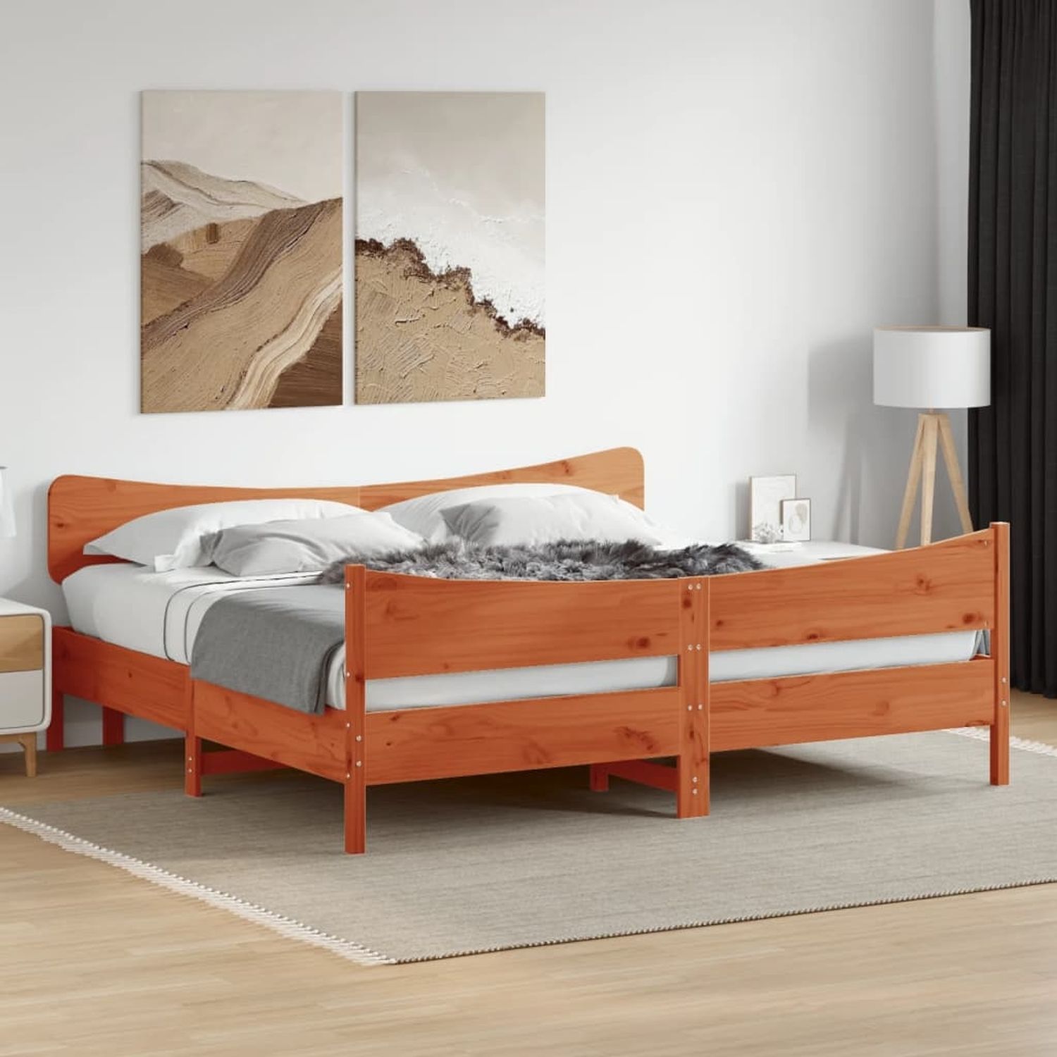 vidaXL Massivholzbett ohne Matratze Wachsbraun 180x200 Kiefernholz 3216374 Bild 1