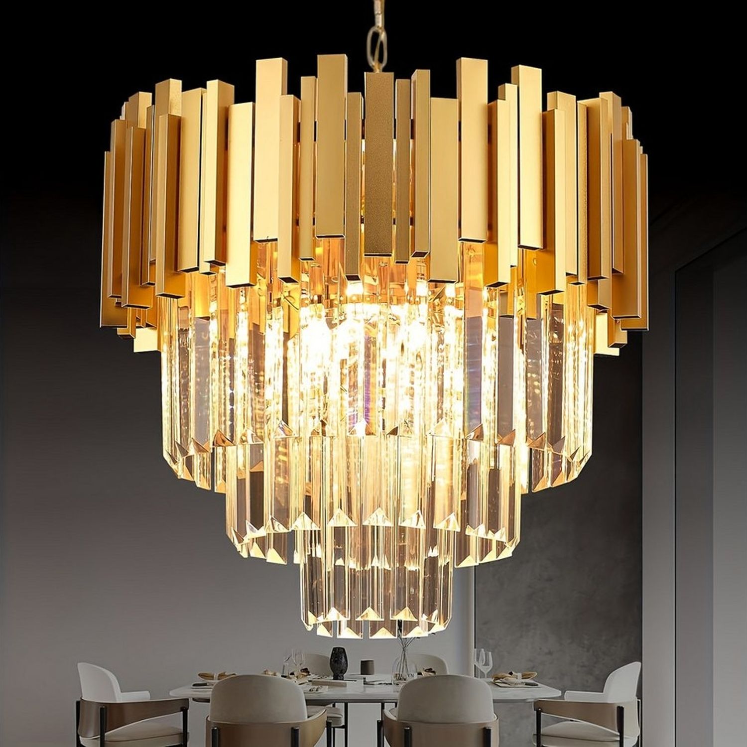 JDONG Kronleuchter Kristall Pendelleuchte Gold Chandelier Klein, Deckenleuchte Hängeleuchte für Esszimmer Flur Restaurant,B:40*H:143 CM Bild 1