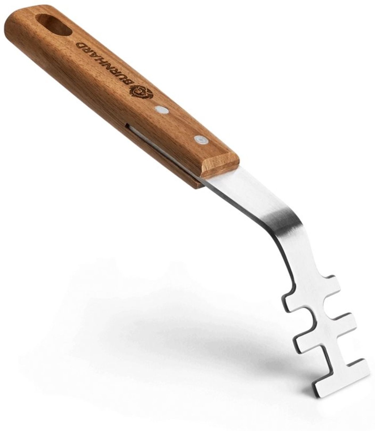 BURNHARD® Grillrostheber aus Akazienholz & Edelstahl, Grillzubehör für Gusseisen- und Edelstahlroste, BBQ Utensil, Universal Grillwerkzeug, 26 cm Griff - braun, silber - #945114 Bild 1