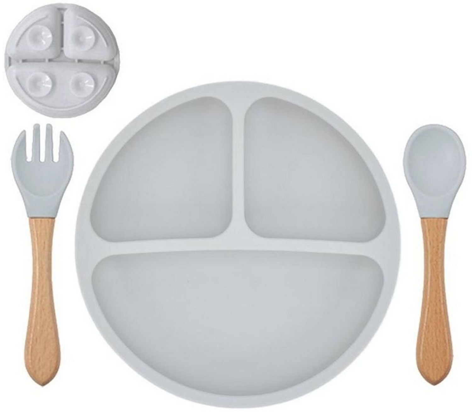 König Design Kindergeschirr-Set Babyteller Kinderteller mit Saugnapf Teller mit Löffel Gabel, 1 Personen, Silikon BPA Frei Baby Tischset für Baby und Kinder Bild 1