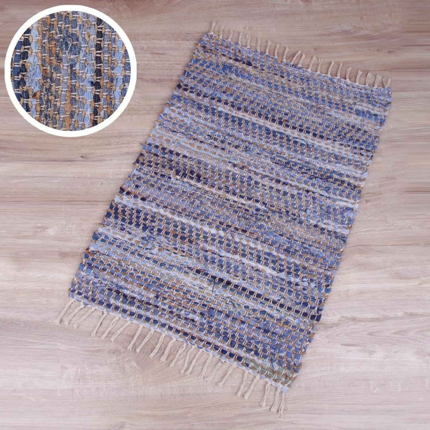 Teppich Läufer Matte Unterlage Vorleger Fußabtreter, breite Auswahl an modernen Fleckerl- und Baumwollteppichen (90x150cm / Jeans Bone) Bild 1