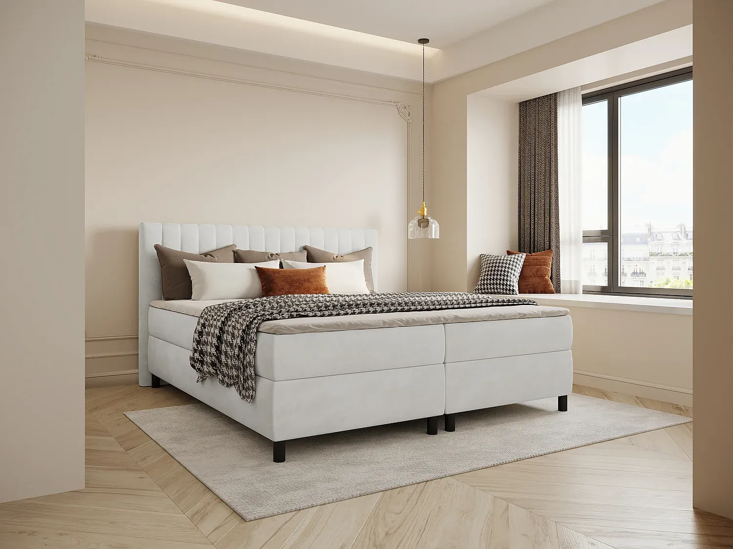 Vente-unique - DONISI Bett Stoff Grau - B 186 cm x H 112 cm x L 210 cm Bild 1