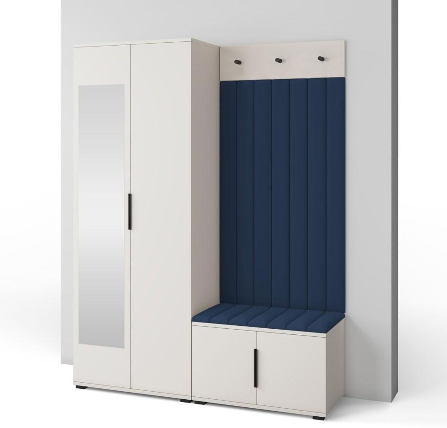 Garderoben-Set Napoli Version 13: Kleiderschrank mit Polsterpaneelen, Schuhschrank Flur und Eingangsbereich (Cashmere/Trinity 30), 185 x 40 x 140 cm Bild 1