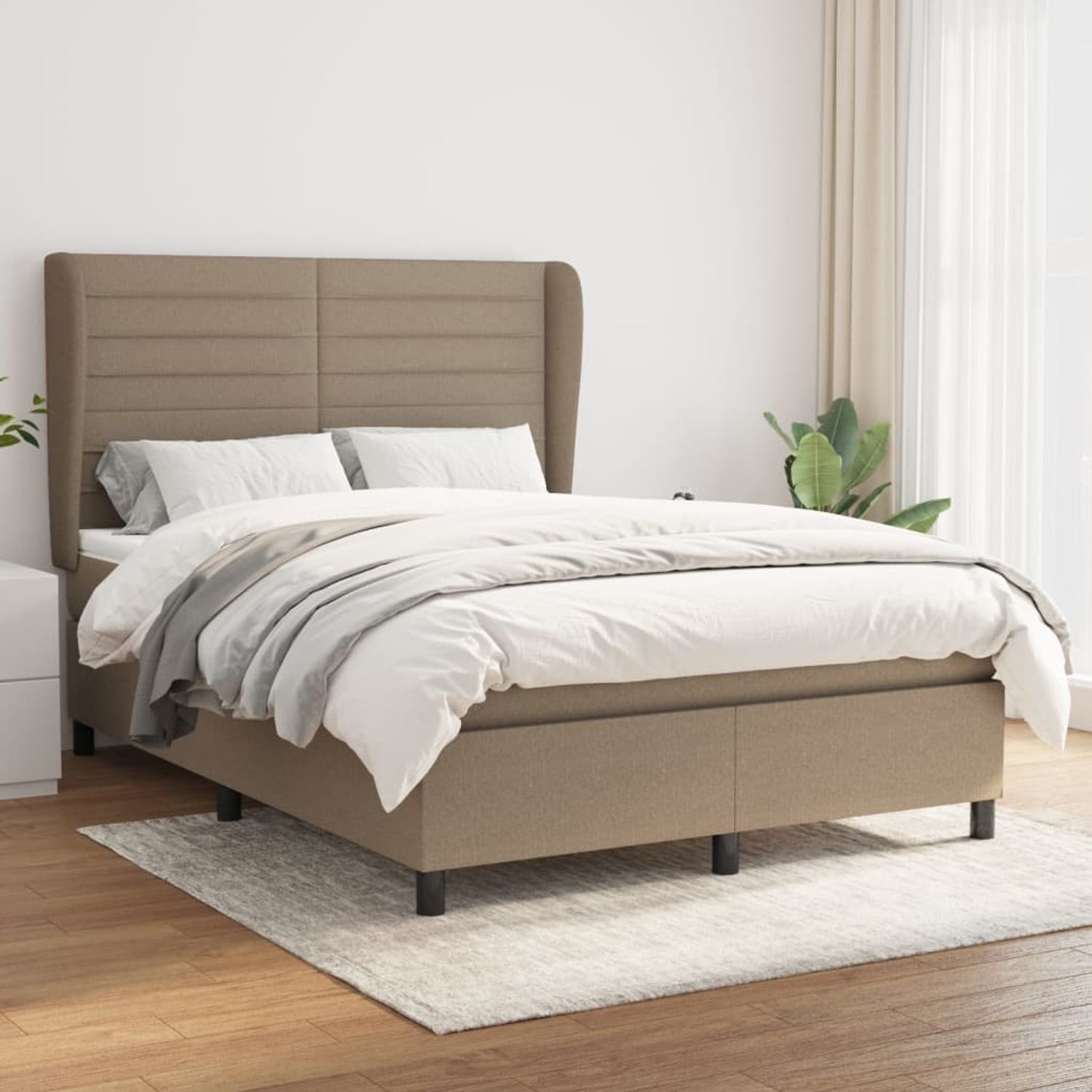 vidaXL Boxspringbett mit Matratze Taupe 140x200 cm Stoff 3128049 Bild 1