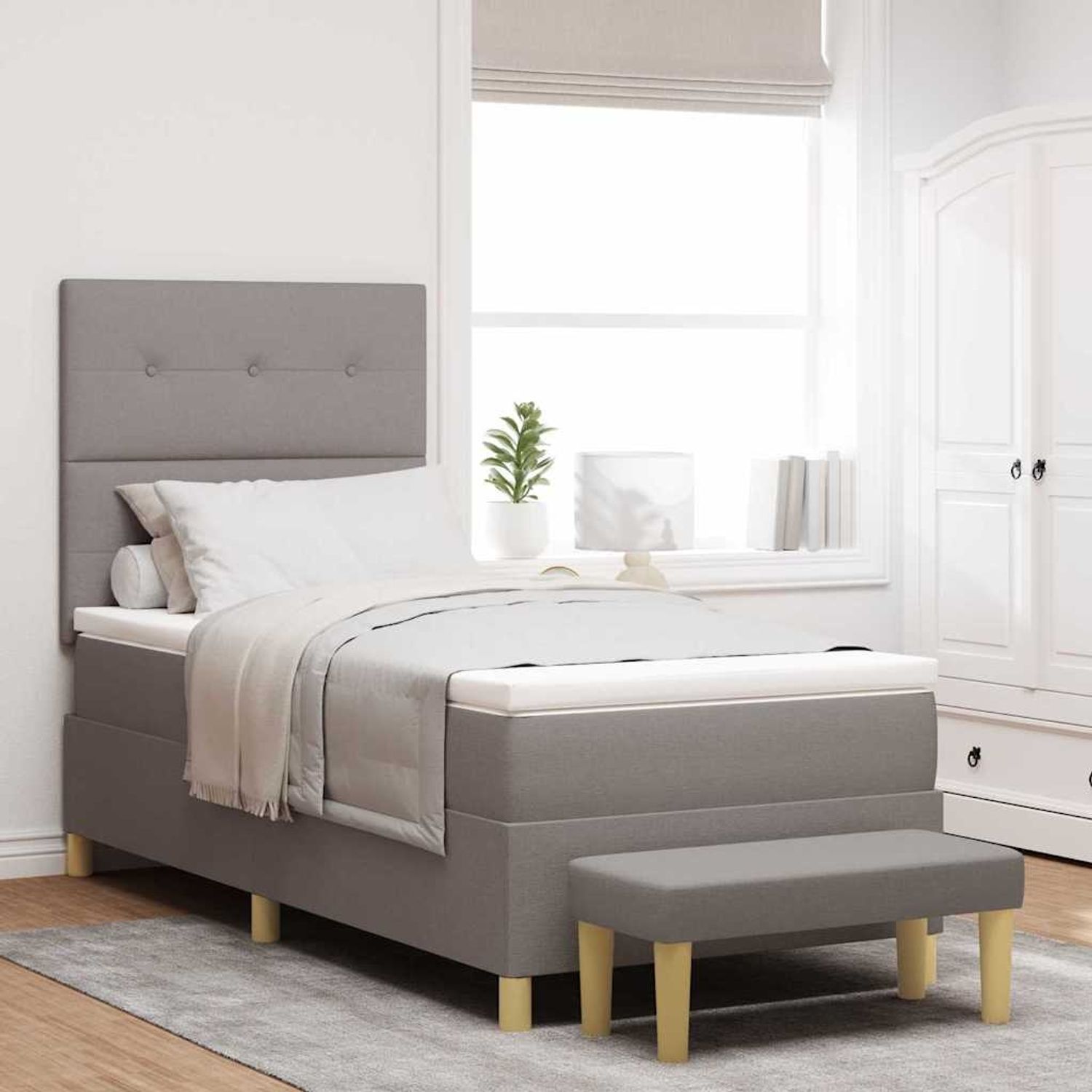 vidaXL Boxspringbett mit Kopfteil Taupe 190 x 90 cm Stoff 3344265 Bild 1