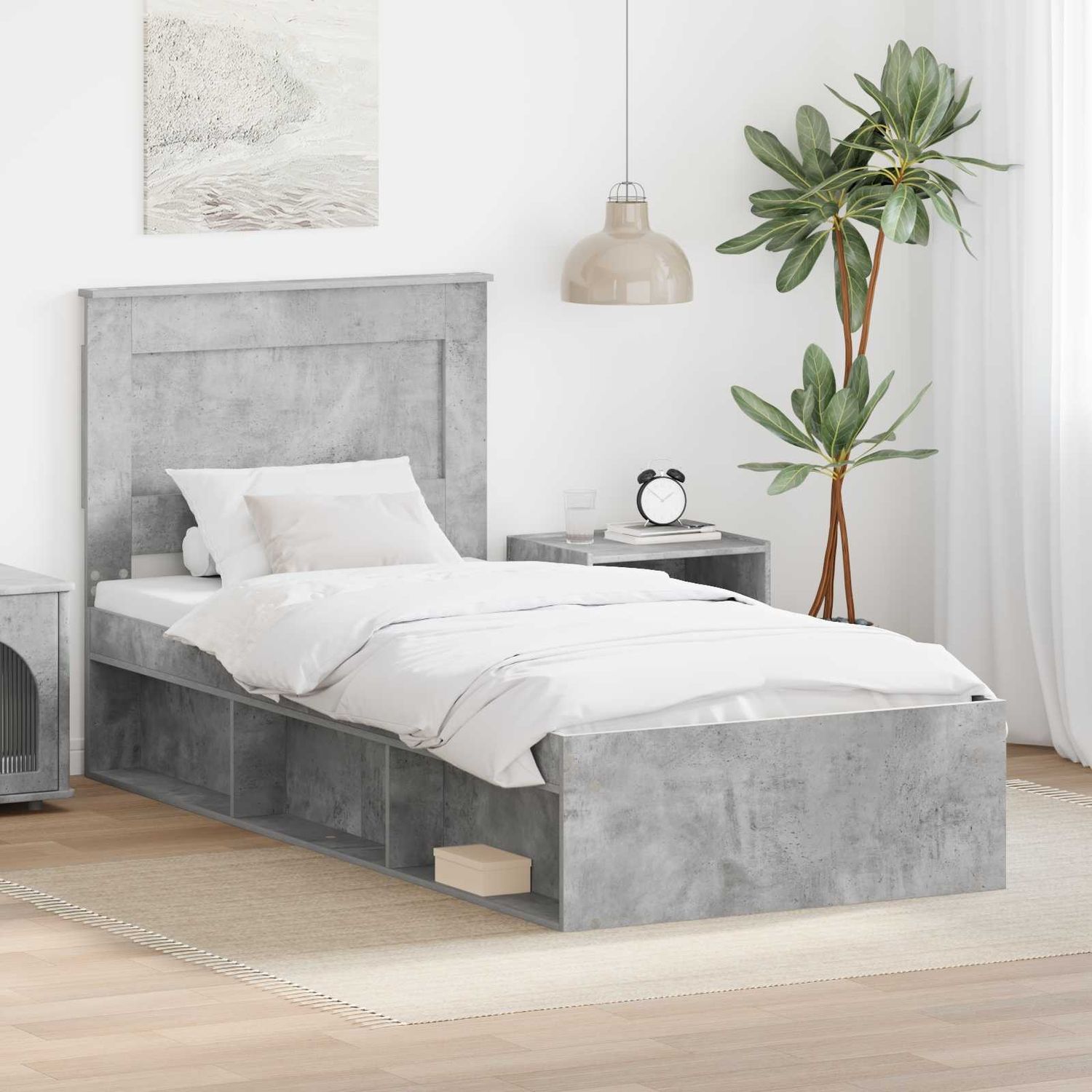 vidaXL Bettrahmen Beton Grau 90 x 190 cm Massives Kiefernholz 3410131 Bild 1