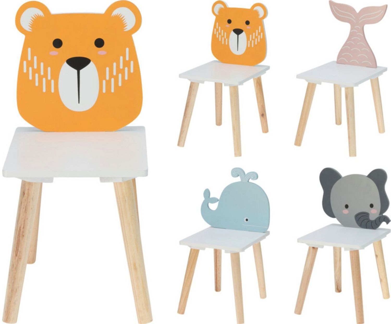 Koopman Kinderstuhl Kinderhocker MDF 52x30x24 cm Fisch / Elefant / Wal / Bär zur Auswahl (1 St), Bär, MDF, Stuhl, demontiert Bild 1