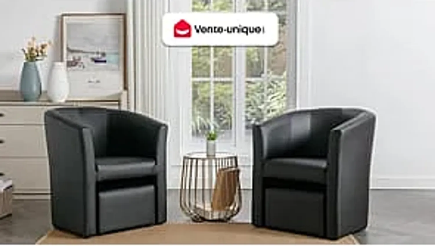 Vente-unique - JOVANA Sessel Kunstleder Schwarz - B 64 cm x H 74 cm x L 65 cm Bild 1