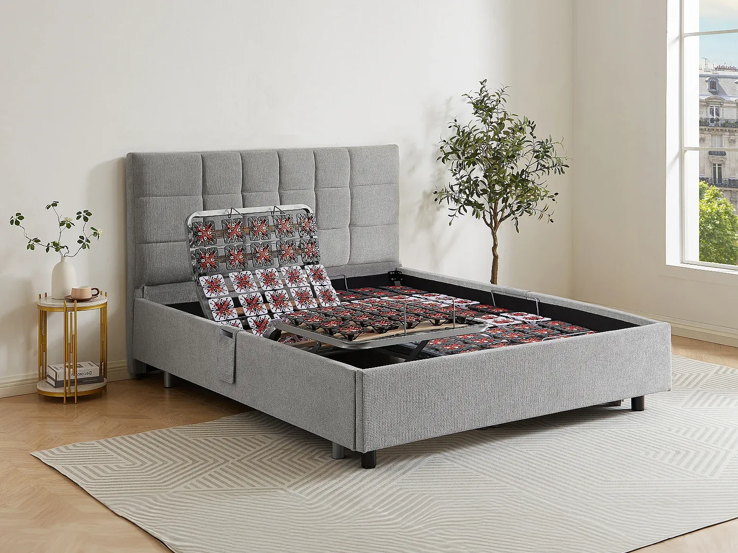 Dekoratives Bettgestell mit elektrischer Relaxfunktion - 2x48 Teller - 2 x 70 x 190 cm - Stoff - Grau - PITUS von YSMÉE Bild 1