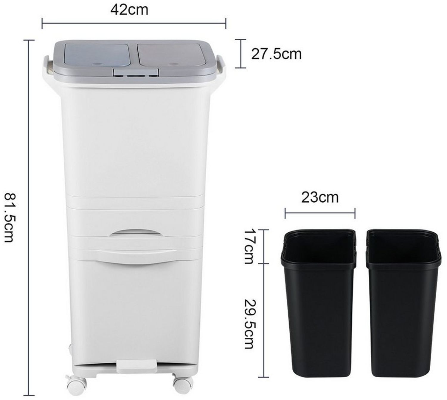 Clanmacy Mülleimer 42L Abfalleimer Mülleimer Küche mit Pedal und 4 Fächern Bild 1