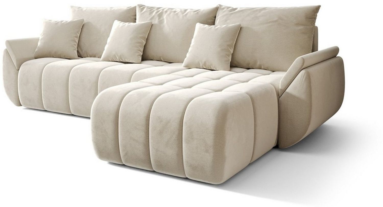Fun-Möbel 'LOUISE' Ecksofa mit Bettkasten, Monolith Creme, Ottomane Rechts Bild 1