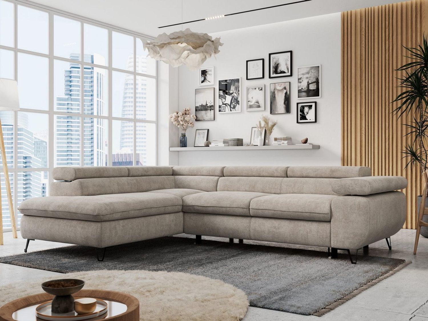 MKS MÖBEL Ecksofa PETER L, Set, Ecksofa L-form, HR35-Schaum, Wellenfederkern, Bettfunktion, Einstellbare Kopfstützen, Bettkasten Bild 1