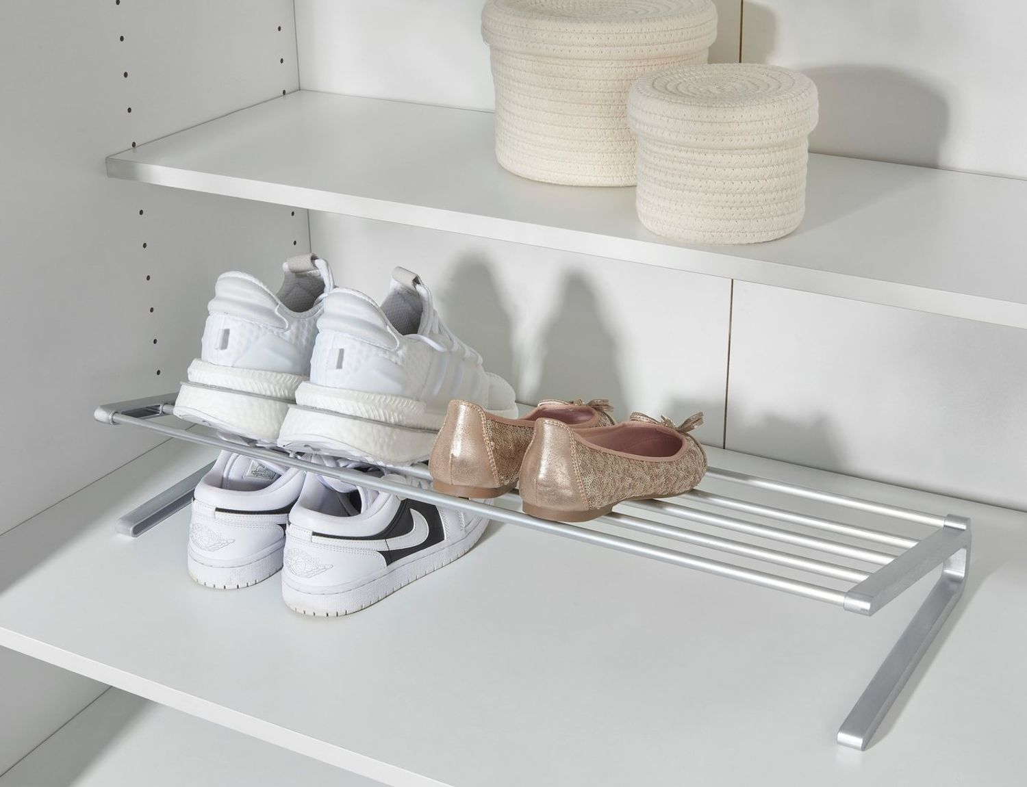 Ruco Schuhregal, Schuhstapler, breitenverstellbar, für bis zu 6 Paar Schuhe, Aluminium Bild 1