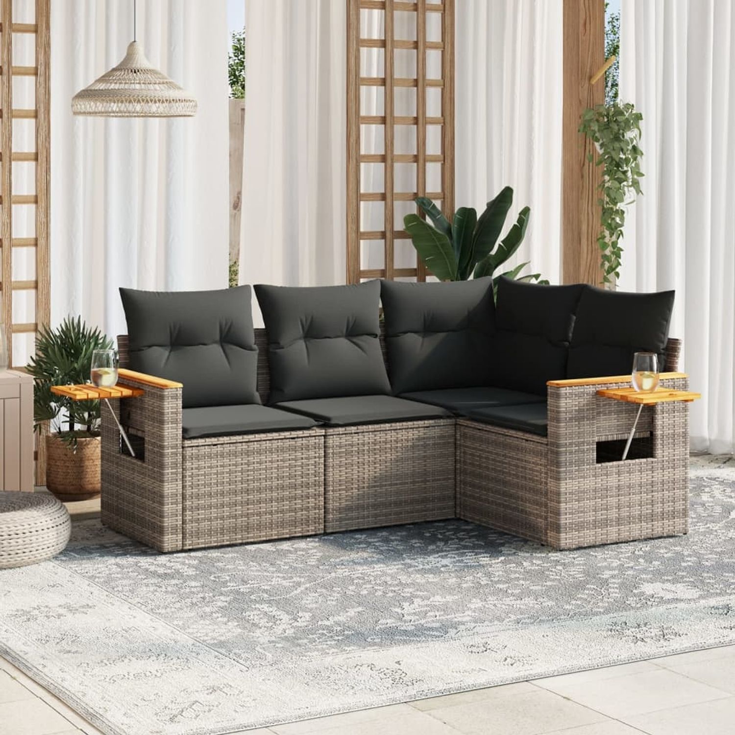 vidaXL 4-tlg. Garten-Sofagarnitur mit Kissen Grau Poly Rattan 3259176 Bild 1