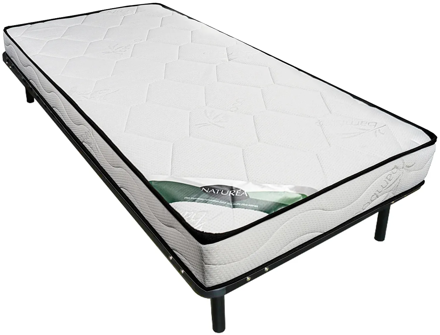 Vente-unique - KANANI Mattress and bed base set StoffMetall Schwarz - B 90 cm88 cm3,8 cm x H 15 cm5 cm25 cm x L 190 cm188 cm3,8 cm Bild 1