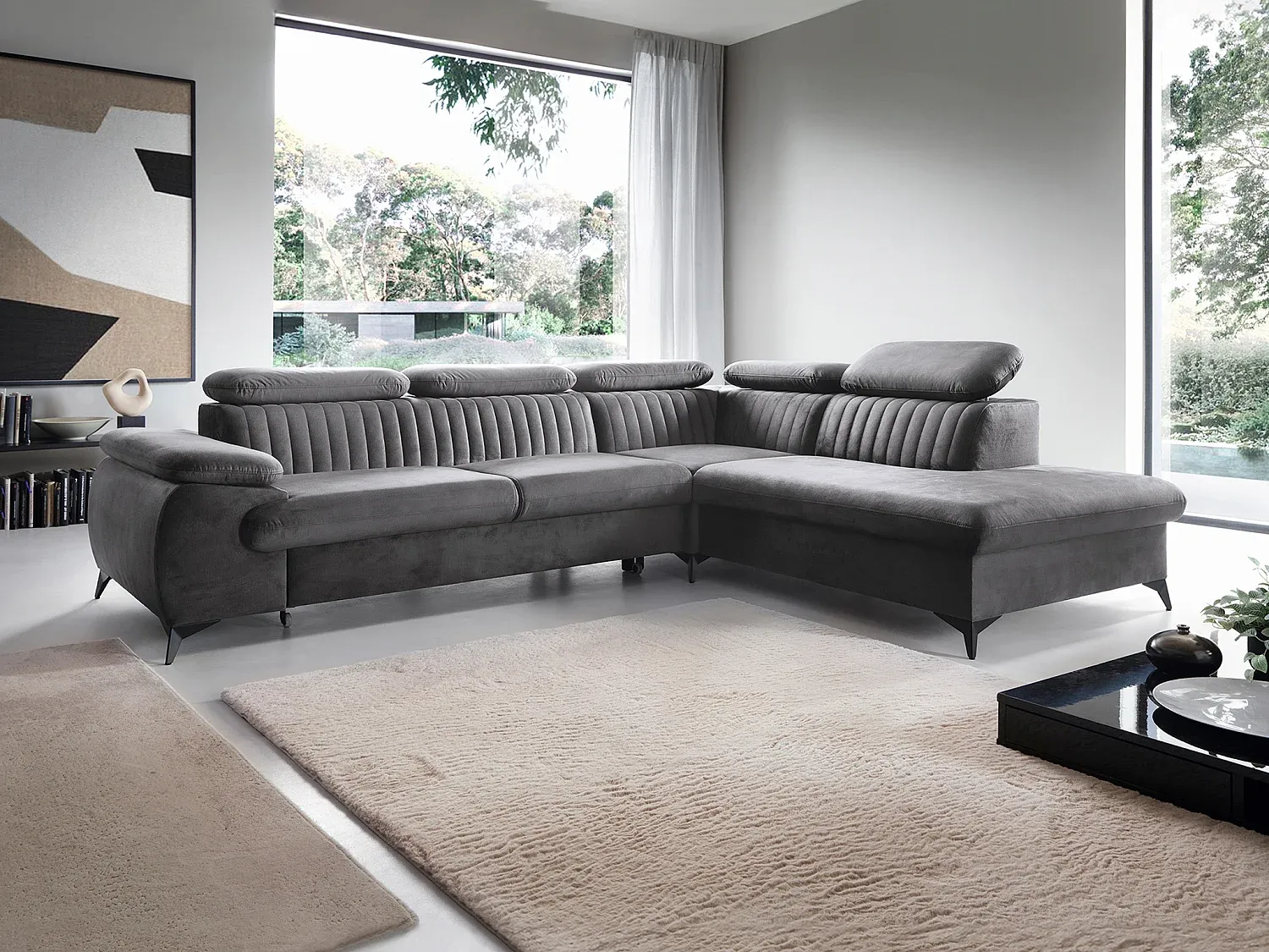 Vente-unique - SAMARA Sofa SamtStoff Grau - B 221 cm x H 75 cm x L 275 cm Bild 1