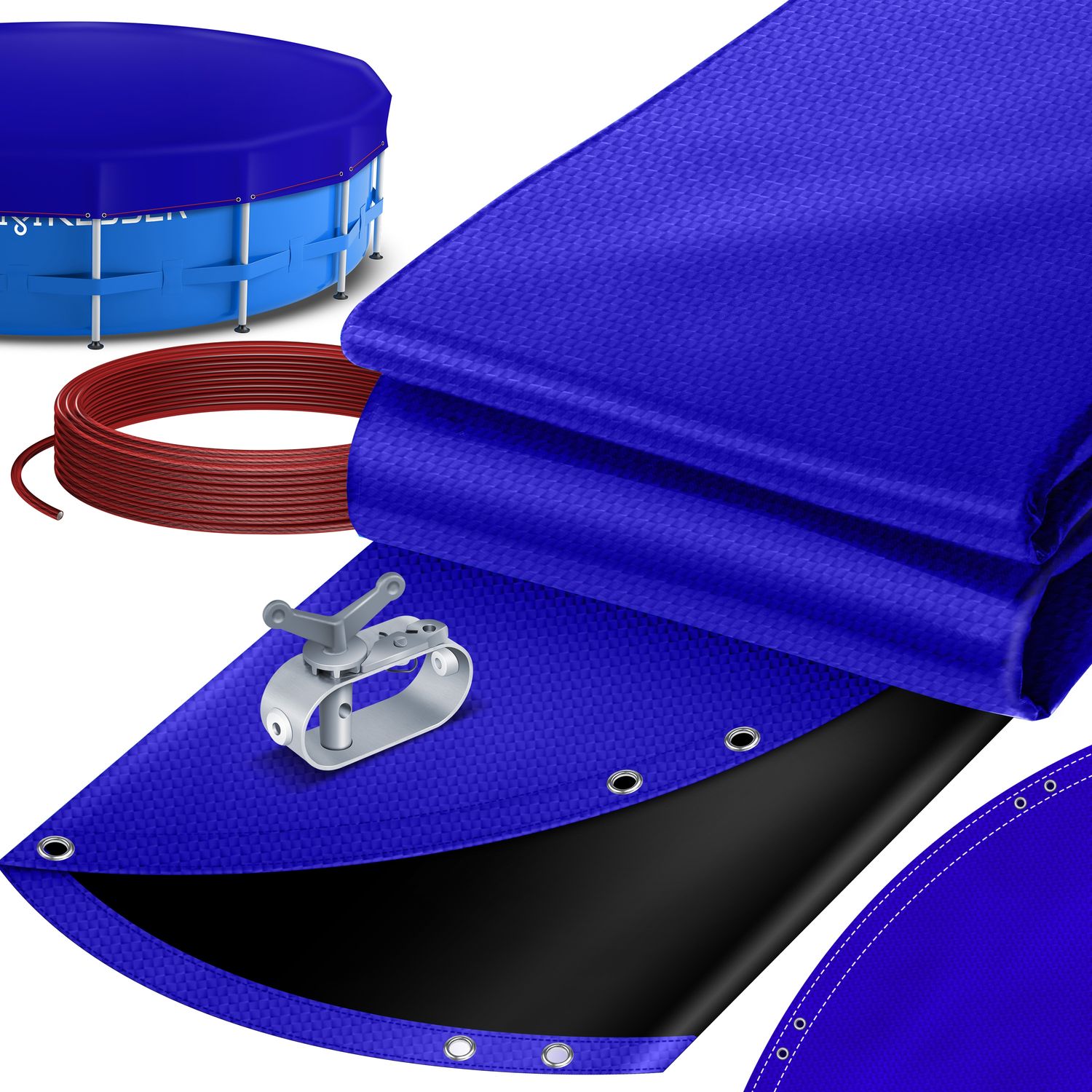KESSER® Solar Poolabdeckung Pool Abdeckplane | Poolplane aus 200g/m² PE Material Inkl. Stahlseil + Seilspanner mit ösen Solarplane Abdeckung UV-resistente Sommer & Winter Blau / Schwarz, Rund 366 cm Bild 1