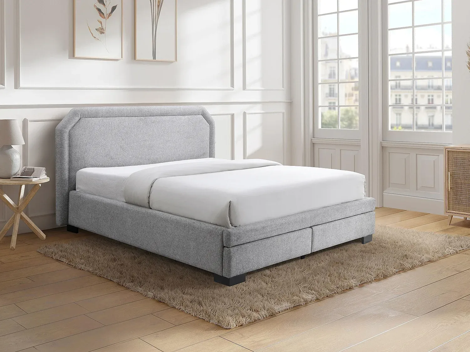 Vente-unique - INASTO Bett Stoff Grau - B 214,5 cm x H 114 cm x L 191 cm Bild 1