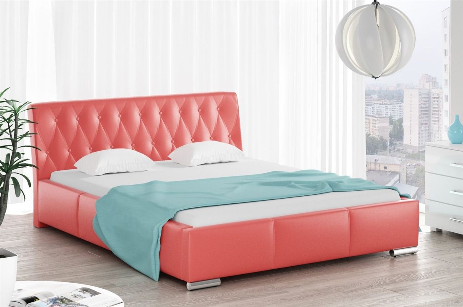 Polsterbett Doppelbett THORE Komplettset Kunstleder Rot 180x200 cm Bild 1