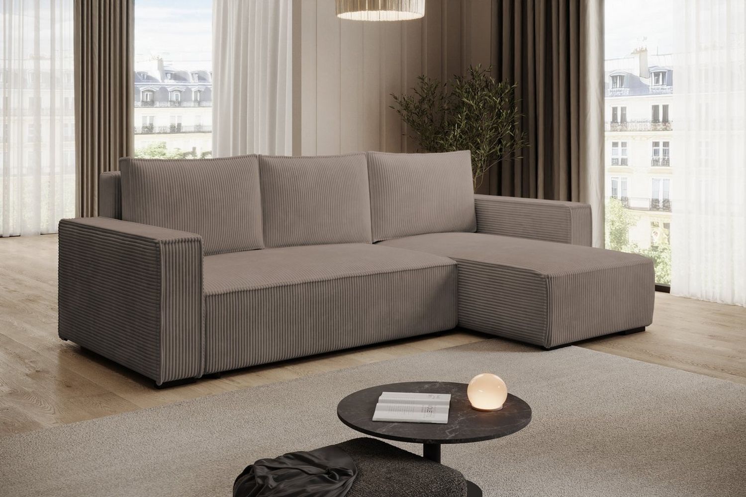 storez24 Ecksofa Letto, mit Bettkasten und Schlaffunktion, Cordstoff, L-Form, bequem Bild 1