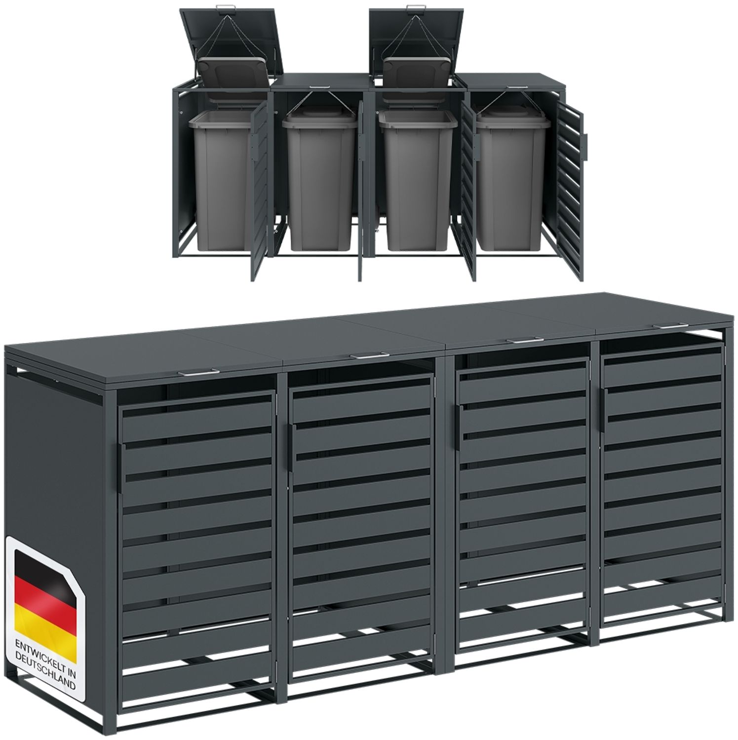 STEELSØN 'Kestra' Mülltonnenbox 4er je 240 Liter, anthrazit, Mülltonnenverkleidung aus Stahl, wetterfest, 116x80x268 cm, Müllbox für 4 Tonnen Bild 1